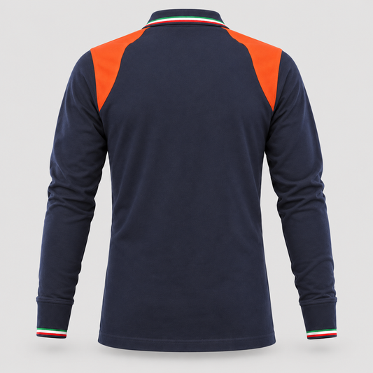 Polo art. TRIC16 Manica lunga Blu Navy / Rosso Fluo