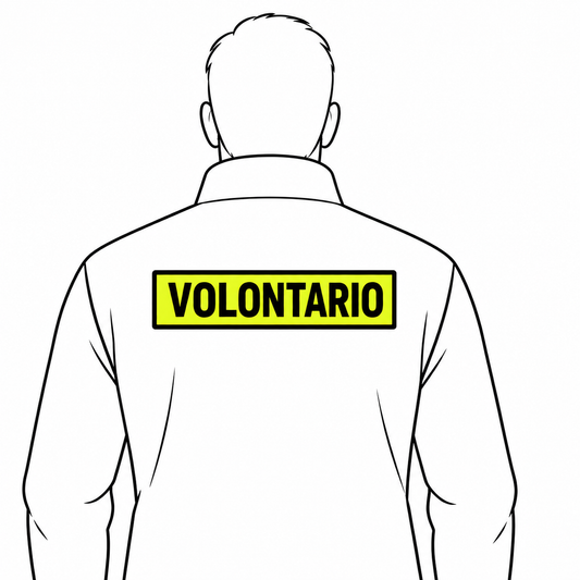 Esempio di applicazione sul dorso della patch ricamata VOLONTARIO 25 x 5 cm