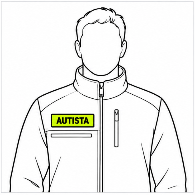 Illustrazione applicazione patch ricamata AUTISTA sul petto destro
