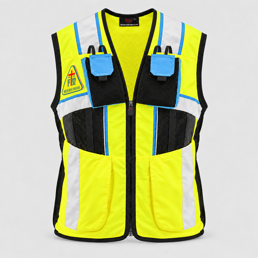 Gilet Serie POWER tipo SOCCORSO ALPINO Giallo Fluo/Ciano