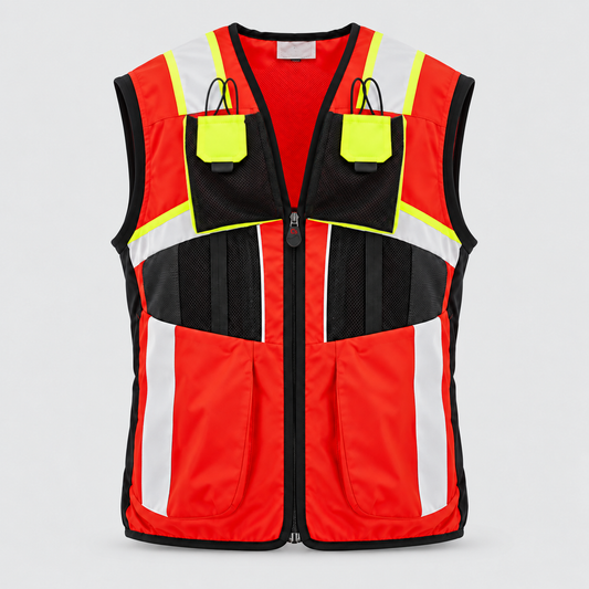 Gilet Serie POWER tipo SOCCORSO ALPINO Rosso Fluo/Nero