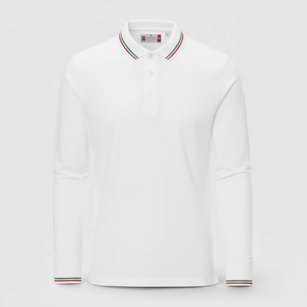 Polo 100% cotone piquet TRICOLORE PAYPER M/LUNGA Bianco