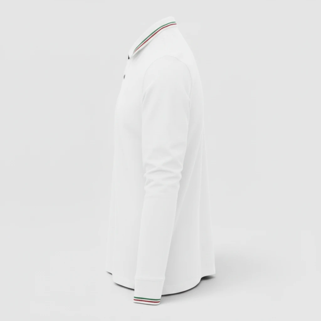 Polo 100% cotone piquet TRICOLORE PAYPER M/LUNGA Bianco