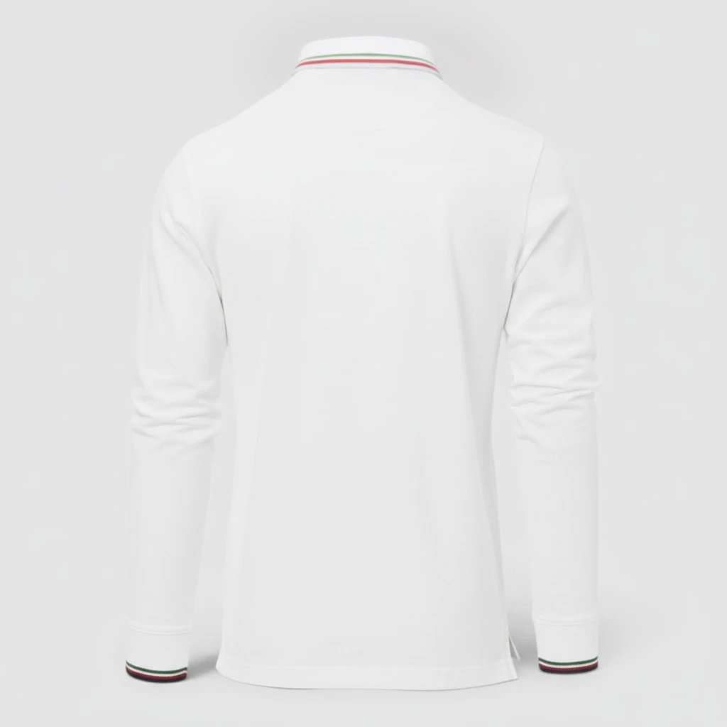 Polo 100% cotone piquet TRICOLORE PAYPER M/LUNGA Bianco