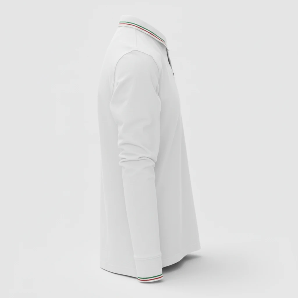 Polo 100% cotone piquet TRICOLORE PAYPER M/LUNGA Bianco