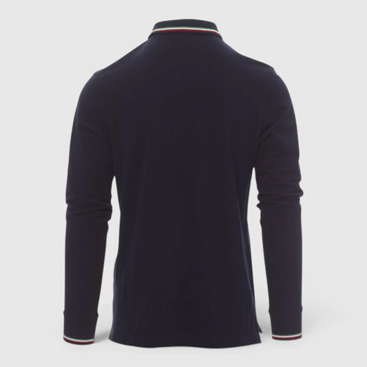 Polo 100% cotone piquet TRICOLORE PAYPER M/LUNGA Blu Navy