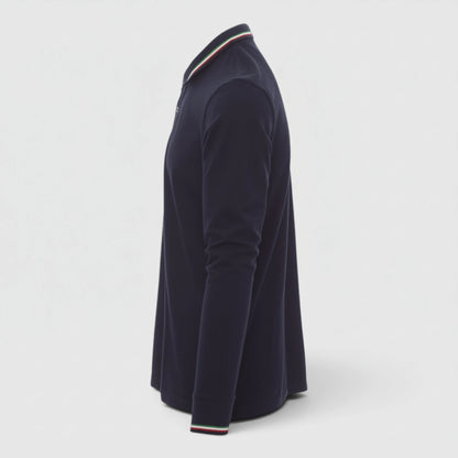 Polo 100% cotone piquet TRICOLORE PAYPER M/LUNGA Blu Navy