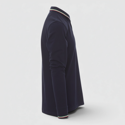 Polo 100% cotone piquet TRICOLORE PAYPER M/LUNGA Blu Navy