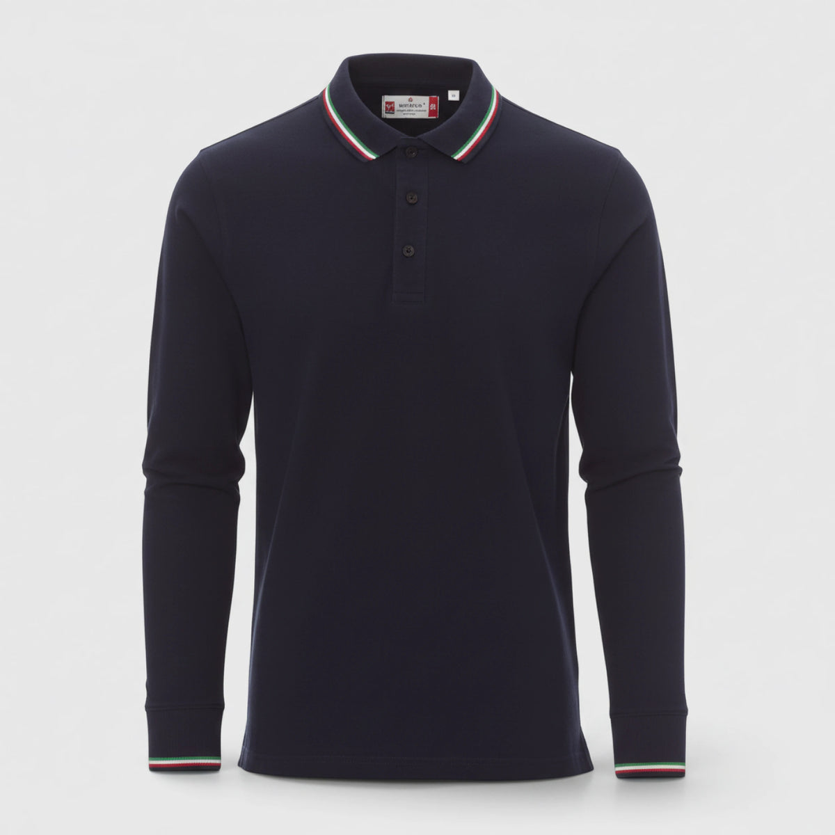 Polo 100% cotone piquet TRICOLORE PAYPER M/LUNGA Blu Navy