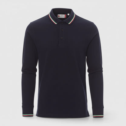 Polo 100% cotone piquet TRICOLORE PAYPER M/LUNGA Blu Navy