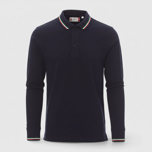 Polo 100% cotone piquet TRICOLORE PAYPER M/LUNGA Blu Navy