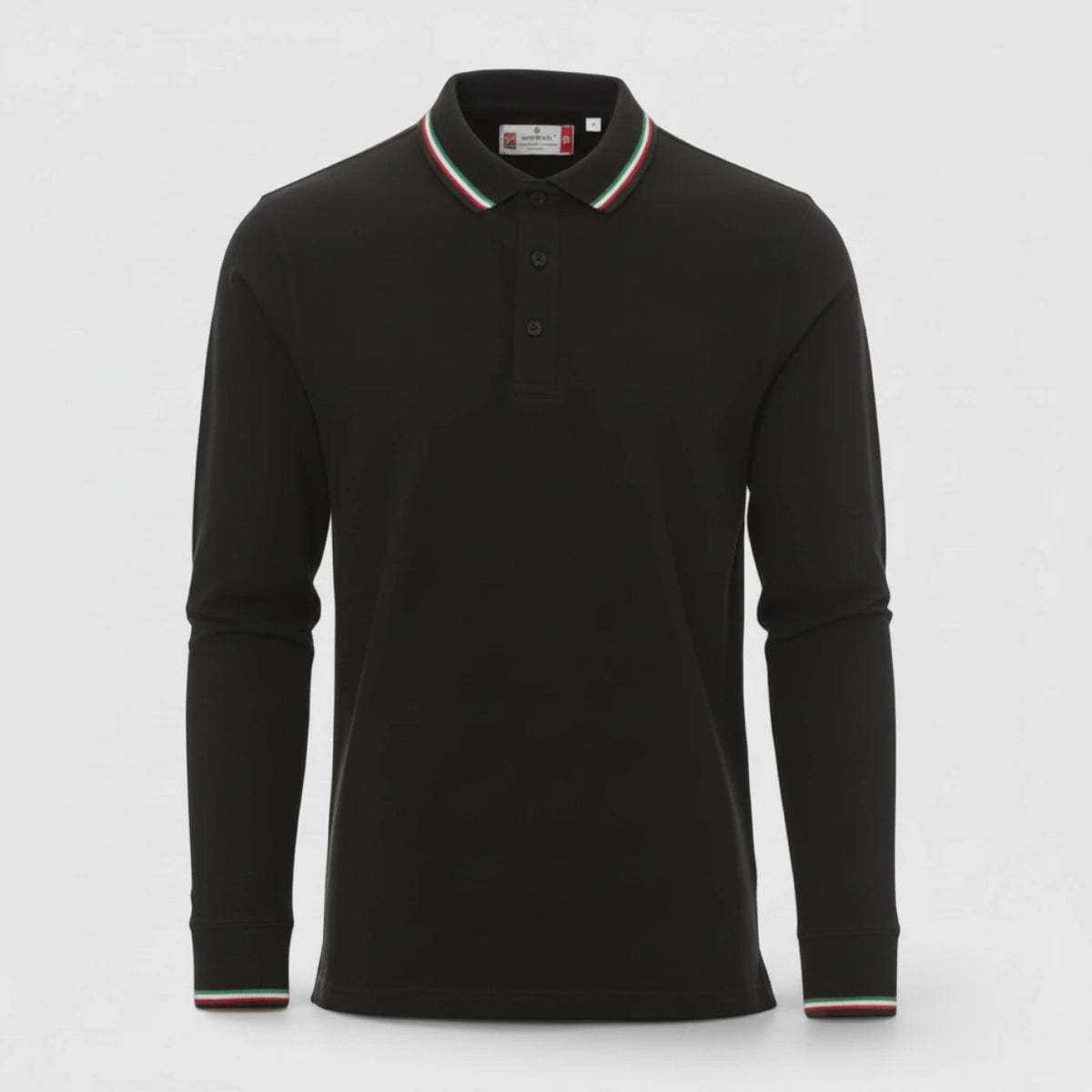 Polo 100% cotone piquet TRICOLORE PAYPER M/LUNGA Nero