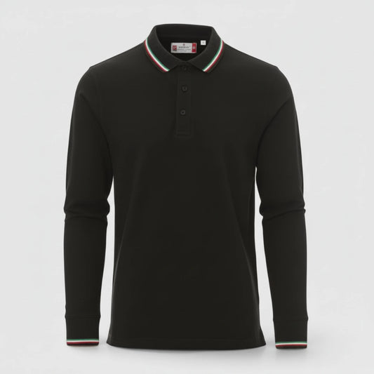 Polo 100% cotone piquet TRICOLORE PAYPER M/LUNGA Nero