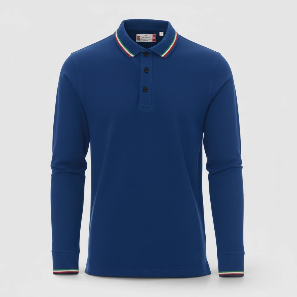 Polo 100% cotone piquet TRICOLORE PAYPER M/LUNGA Royal