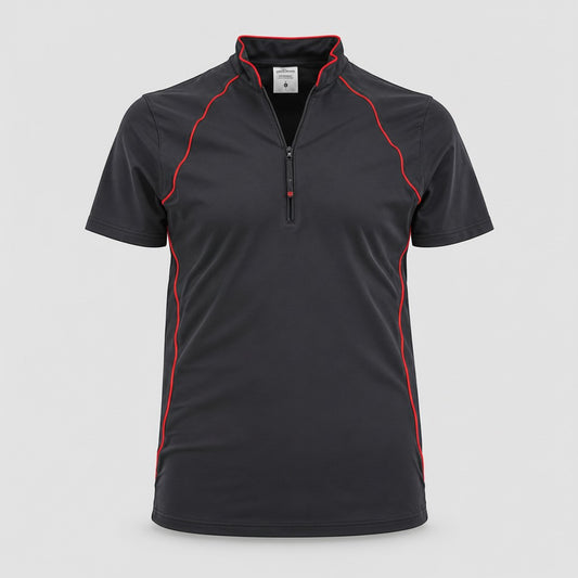 Polo Tecnica BLITZ manica corta poliammide/elastan Nero/Rosso Fluo