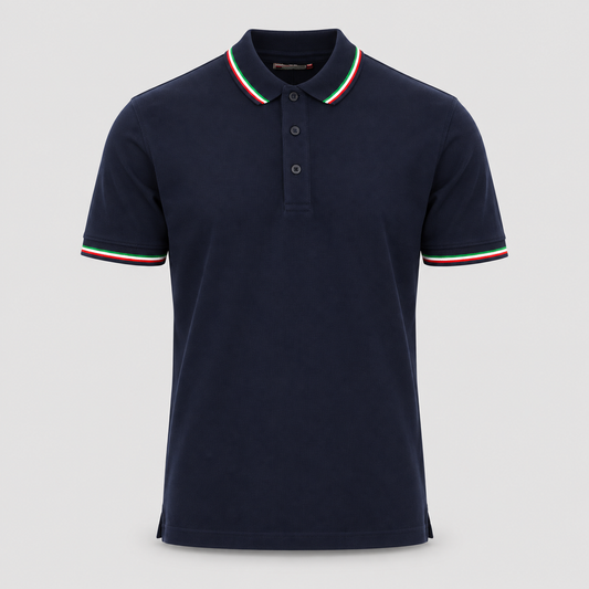 Polo ITALIA 100% cot. piquet tricolore PAYPER m/corta Blu Navy