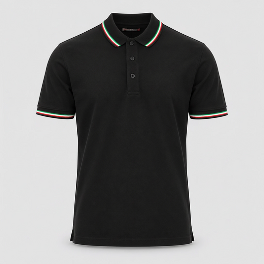 Polo ITALIA 100% cot. piquet tricolore PAYPER m/corta Nero
