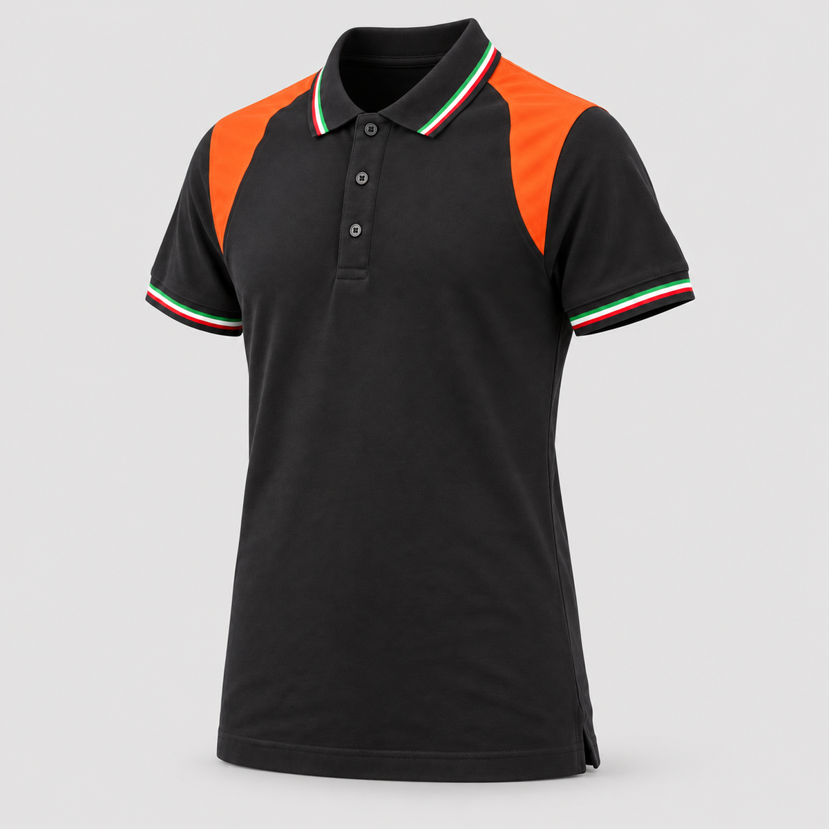 Polo art. TRIC16 Manica Corta Nero/Rosso Fluo