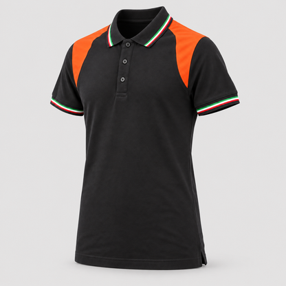 Polo art. TRIC16 Manica Corta Nero/Rosso Fluo