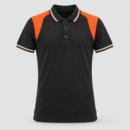 Polo art. TRIC16 Manica Corta Nero/Rosso Fluo