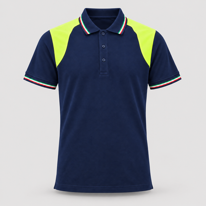 Polo art. TRIC16 Manica Corta Blu Navy/Giallo Fluo