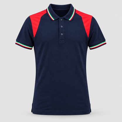 Polo art. TRIC16 Manica Corta Blu Navy / Rosso Fluo