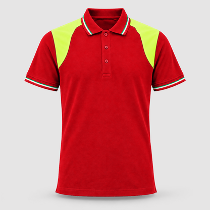 Polo art. TRIC16 Manica Corta Rosso Ban/Giallo Fluo