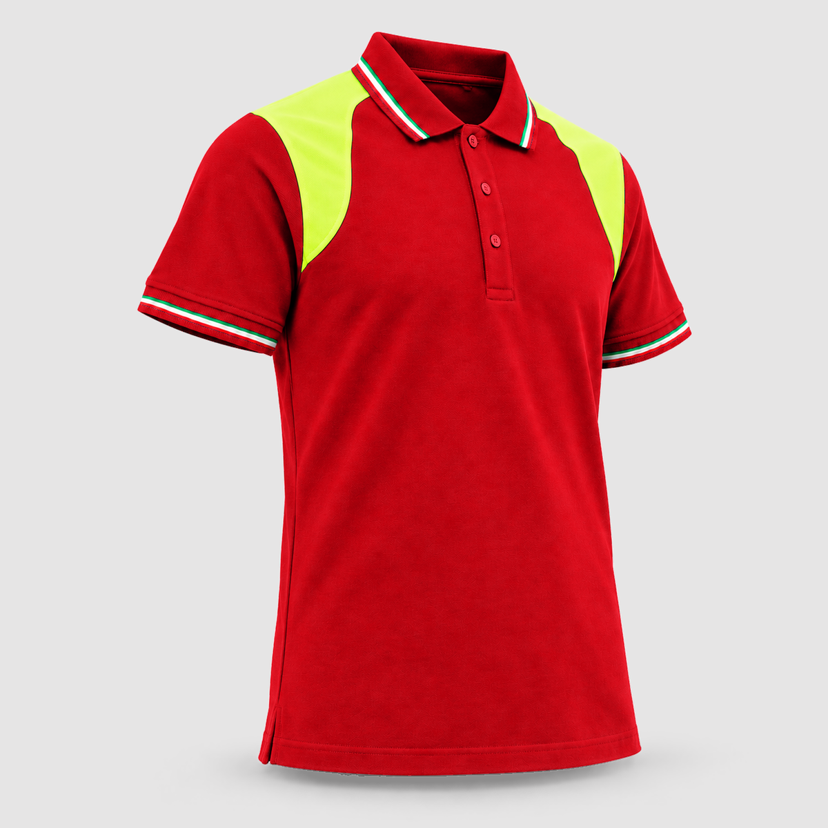 Polo art. TRIC16 Manica Corta Rosso Ban/Giallo Fluo