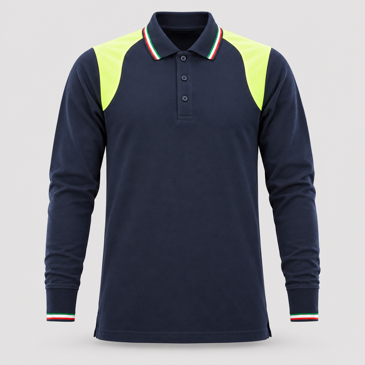 Polo art. TRIC16 Manica lunga Blu Navy/Giallo Fluo