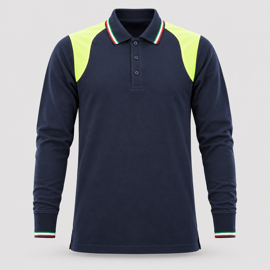 Polo art. TRIC16 Manica lunga Blu Navy/Giallo Fluo