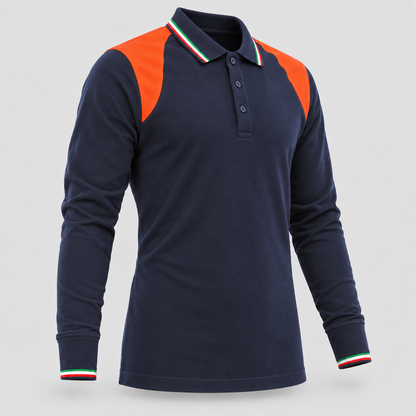 Polo art. TRIC16 Manica lunga Blu Navy / Rosso Fluo