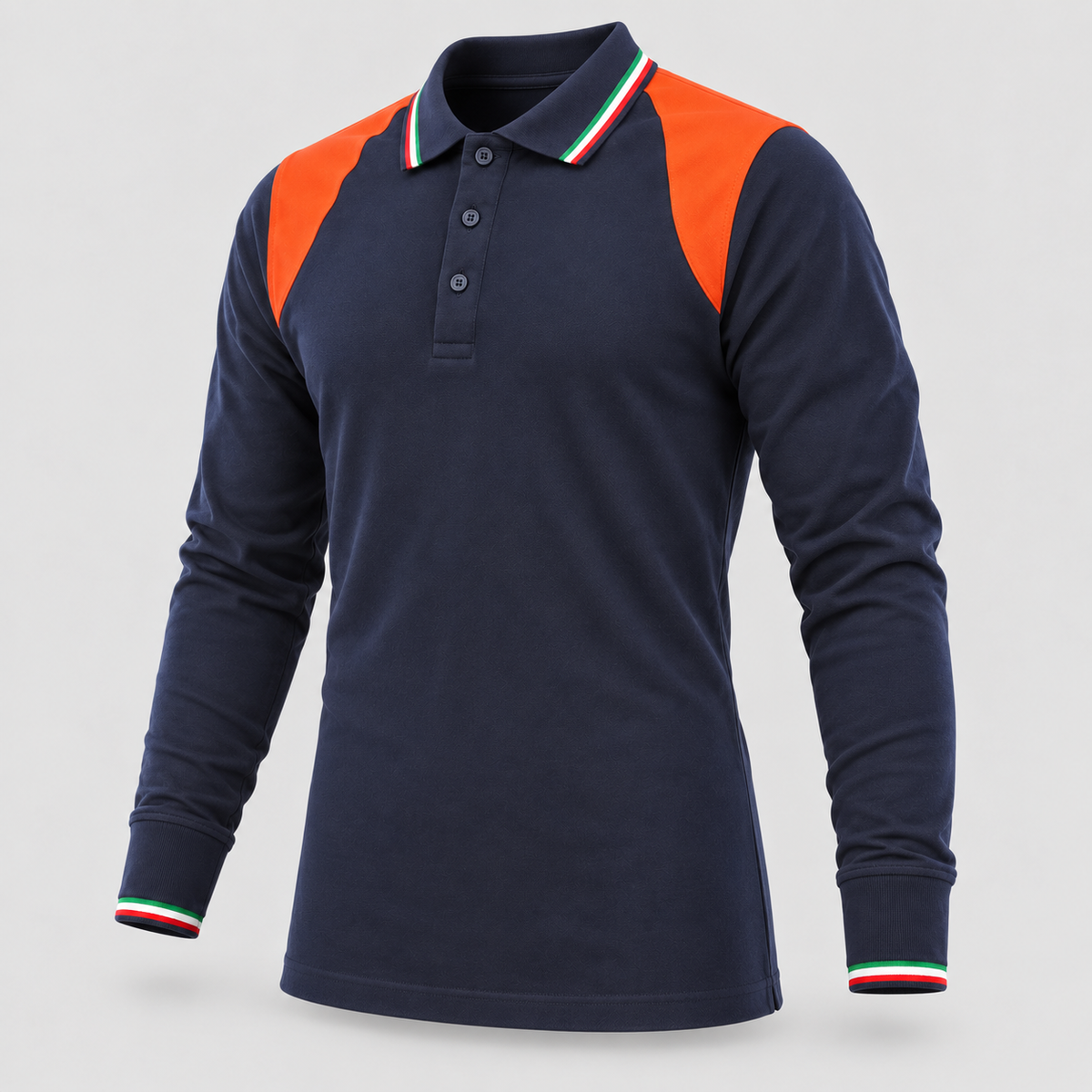 Polo art. TRIC16 Manica lunga Blu Navy / Rosso Fluo