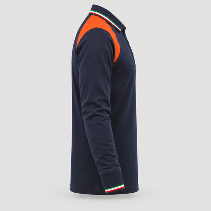Polo art. TRIC16 Manica lunga Blu Navy / Rosso Fluo