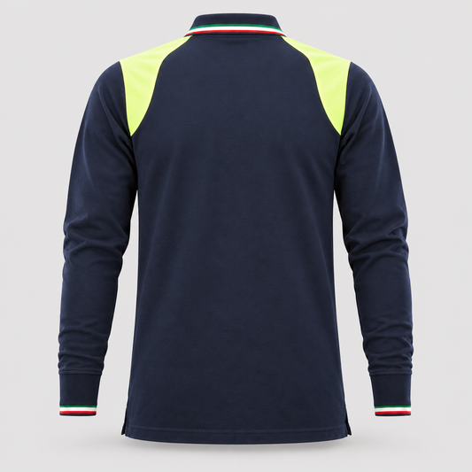 Polo art. TRIC16 Manica lunga Blu Navy/Giallo Fluo