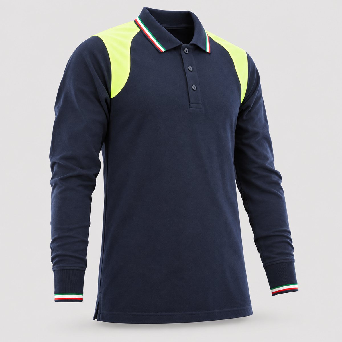 Polo art. TRIC16 Manica lunga Blu Navy/Giallo Fluo