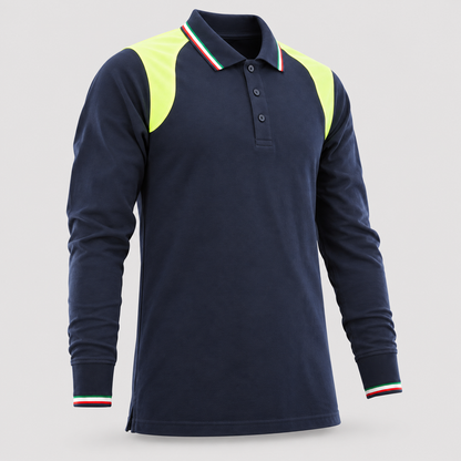 Polo art. TRIC16 Manica lunga Blu Navy/Giallo Fluo