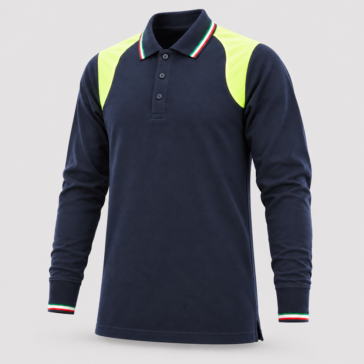 Polo art. TRIC16 Manica lunga Blu Navy/Giallo Fluo