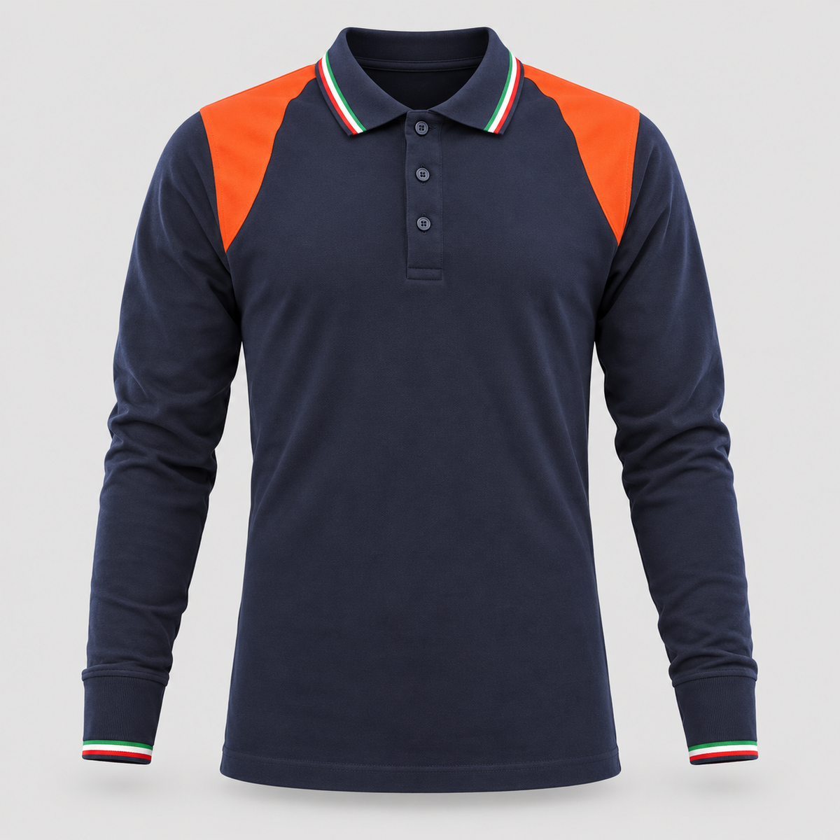 Polo art. TRIC16 Manica lunga Blu Navy / Rosso Fluo