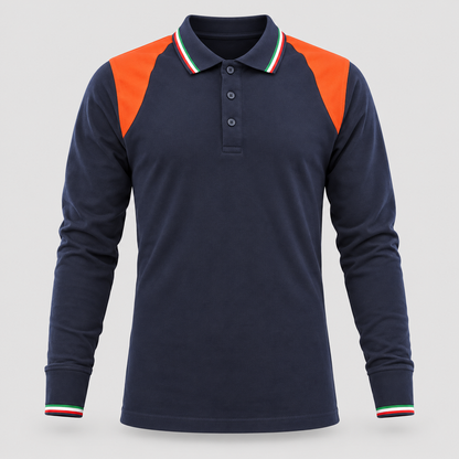 Polo art. TRIC16 Manica lunga Blu Navy / Rosso Fluo
