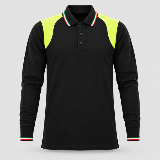 Polo art. TRIC16 Manica lunga Nero/Giallo Fluo