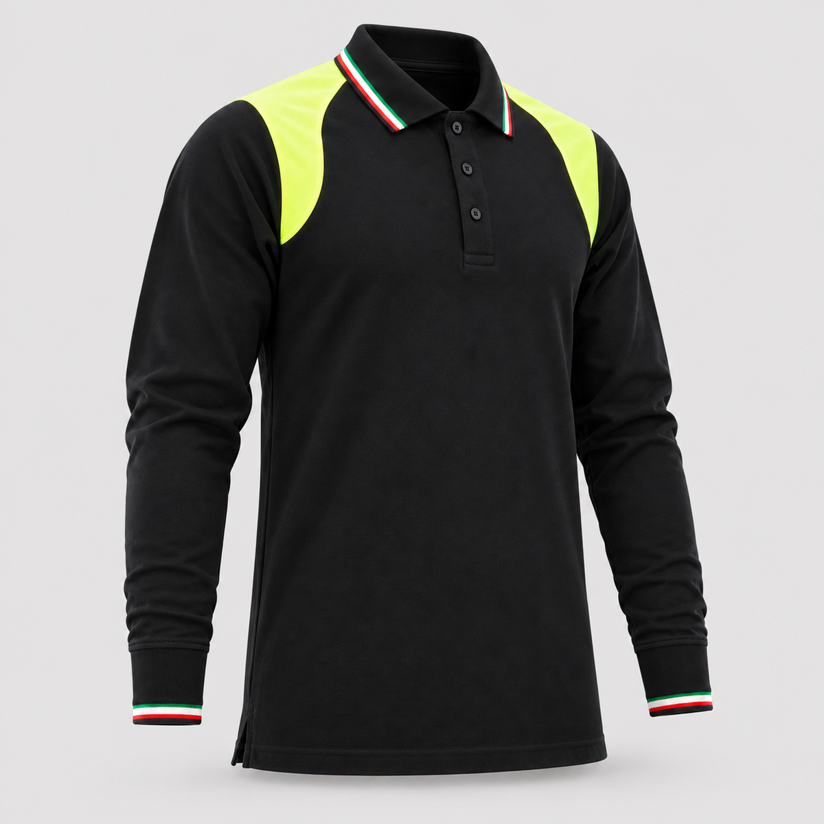 Polo art. TRIC16 Manica lunga Nero/Giallo Fluo