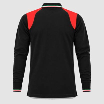 Polo art. TRIC16 Manica lunga Nero/Rosso Fluo
