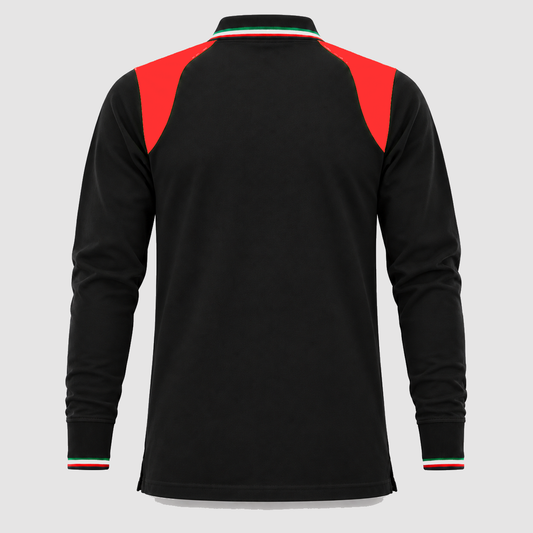 Polo art. TRIC16 Manica lunga Nero/Rosso Fluo
