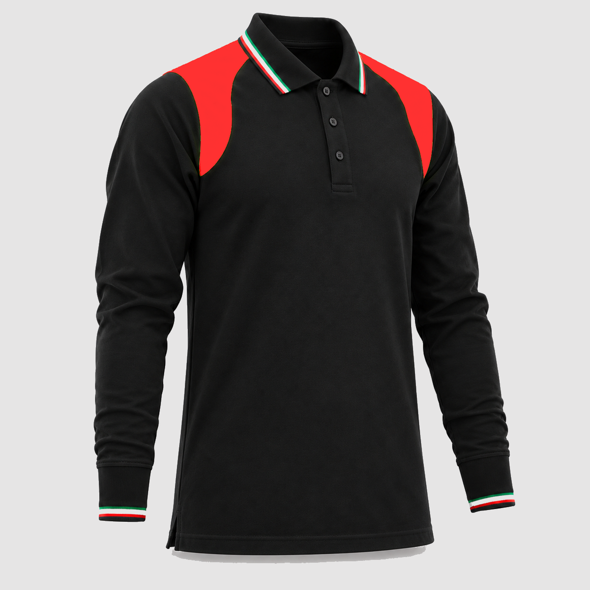 Polo art. TRIC16 Manica lunga Nero/Rosso Fluo