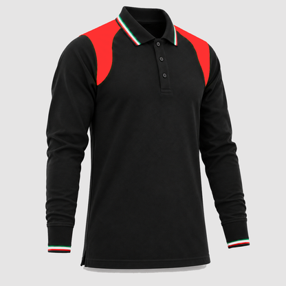 Polo art. TRIC16 Manica lunga Nero/Rosso Fluo