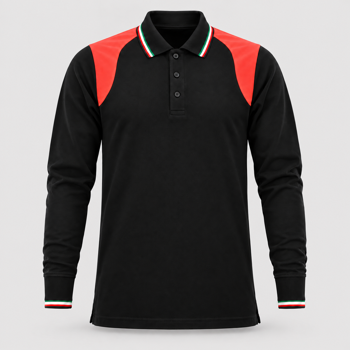 Polo art. TRIC16 Manica lunga Nero/Rosso Fluo