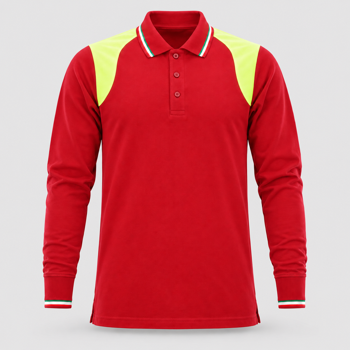 Polo art. TRIC16 Manica lunga Rosso Ban/Giallo Fluo