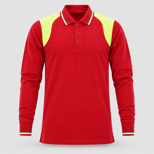 Polo art. TRIC16 Manica lunga Rosso Ban/Giallo Fluo
