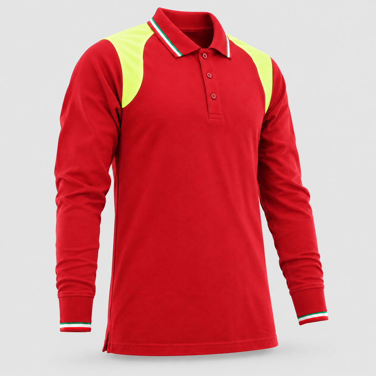 Polo art. TRIC16 Manica lunga Rosso Ban/Giallo Fluo