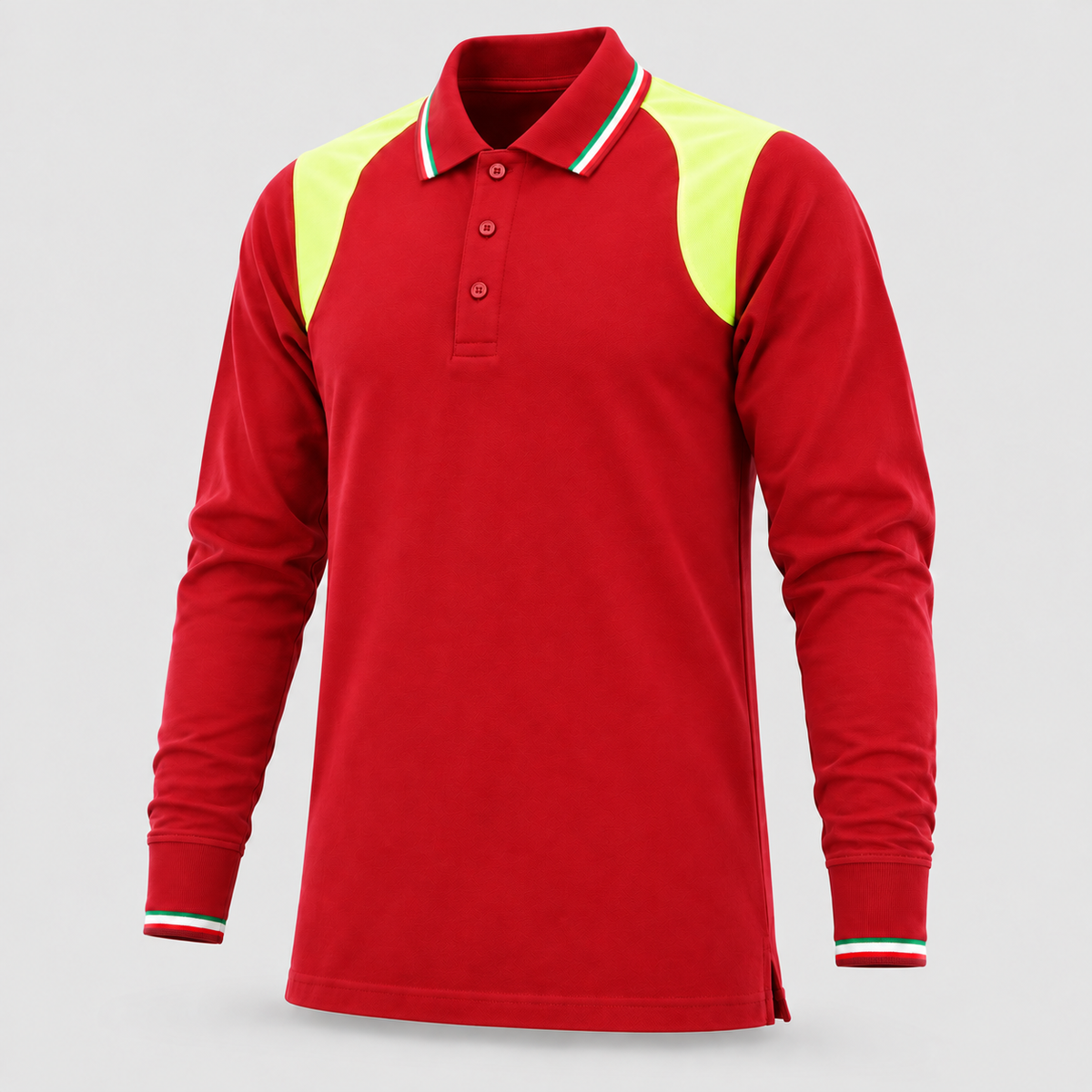 Polo art. TRIC16 Manica lunga Rosso Ban/Giallo Fluo
